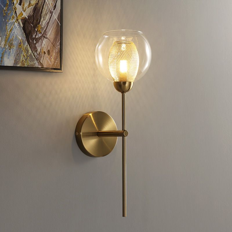 Lámpara de pared de forma dual de forma Modernista de vidrio transparente y luz de pared metálica en negro/dorado