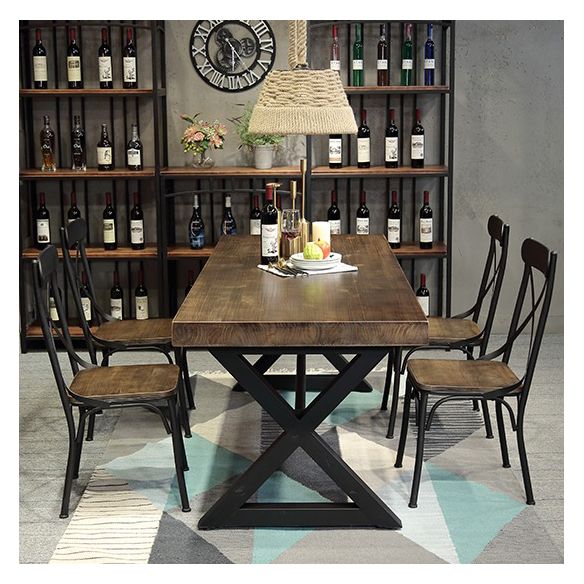 Stile industriale Tavolo da pranzo in pino da pino tavolo da rettangolo con base di cavalletto