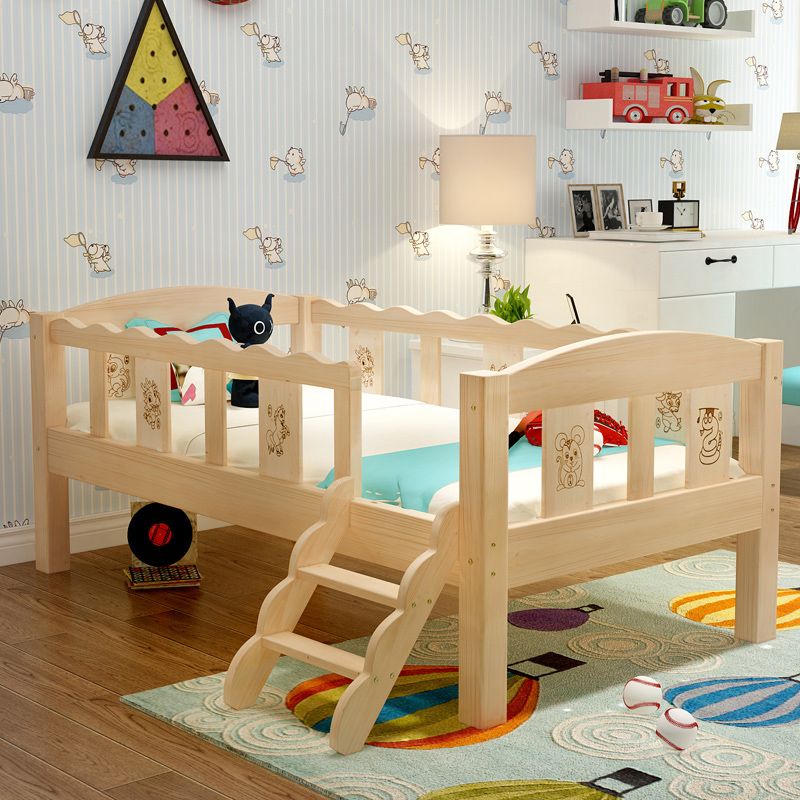 Washed Natural Solid Wood Nursery Crib Contemporary with Guardrail