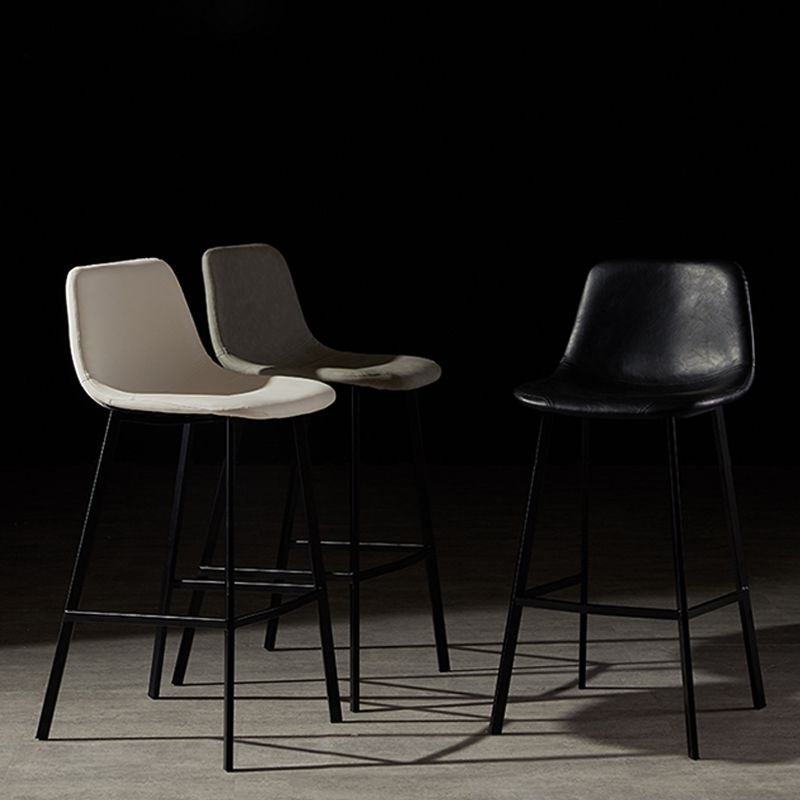 Industrial Metal Barstool Leather Low Back Stool with Cushion
