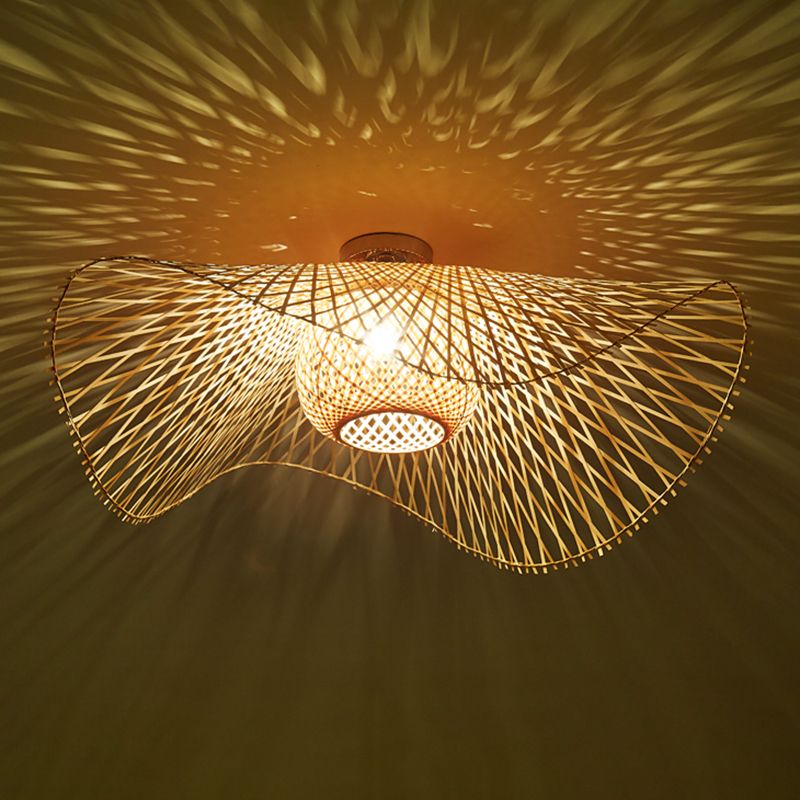 Japanse stijl bamboe inbouw 1-lichts plafondlamp voor woonkamer