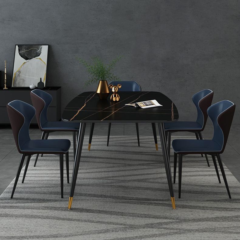 Industrial Style Stone Dining Table 4 Legs Dining Room Collection for Indoor