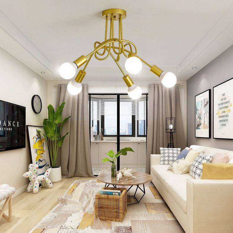 Sputnik ontwerp metaal semi spoeling plafondlicht industriële slaapkamer semi spoeling mount lamp armatuur