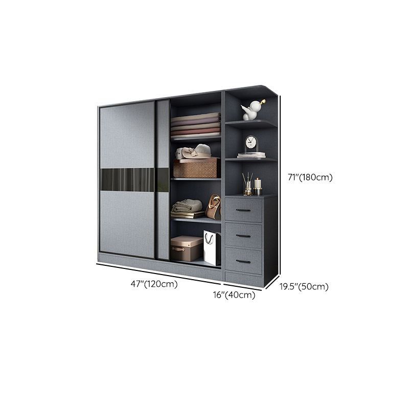 Modern Grey Wardrobe Cabinet Engineered Wood Wardrobe with Garment Rod
