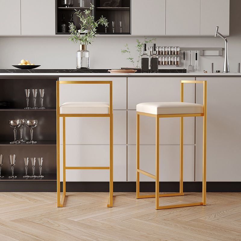 Luxurious Backrest Armless Counter Stool Upholstered Bar Stool with Metal Base