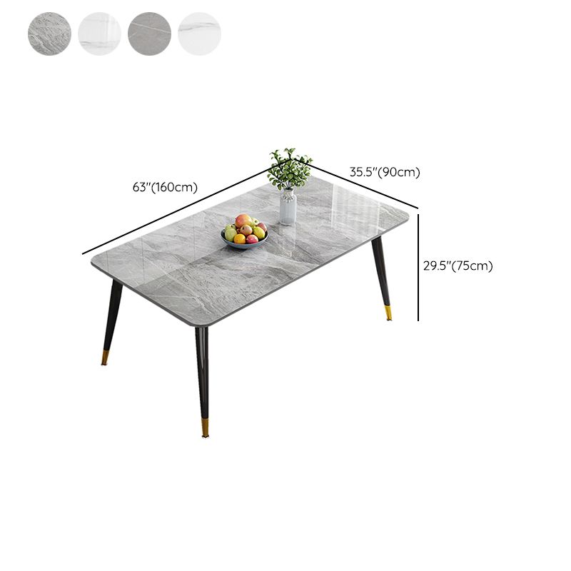Metal 4 Legs Dining Table Rectangle Stone Top Dining Table for Dining Room