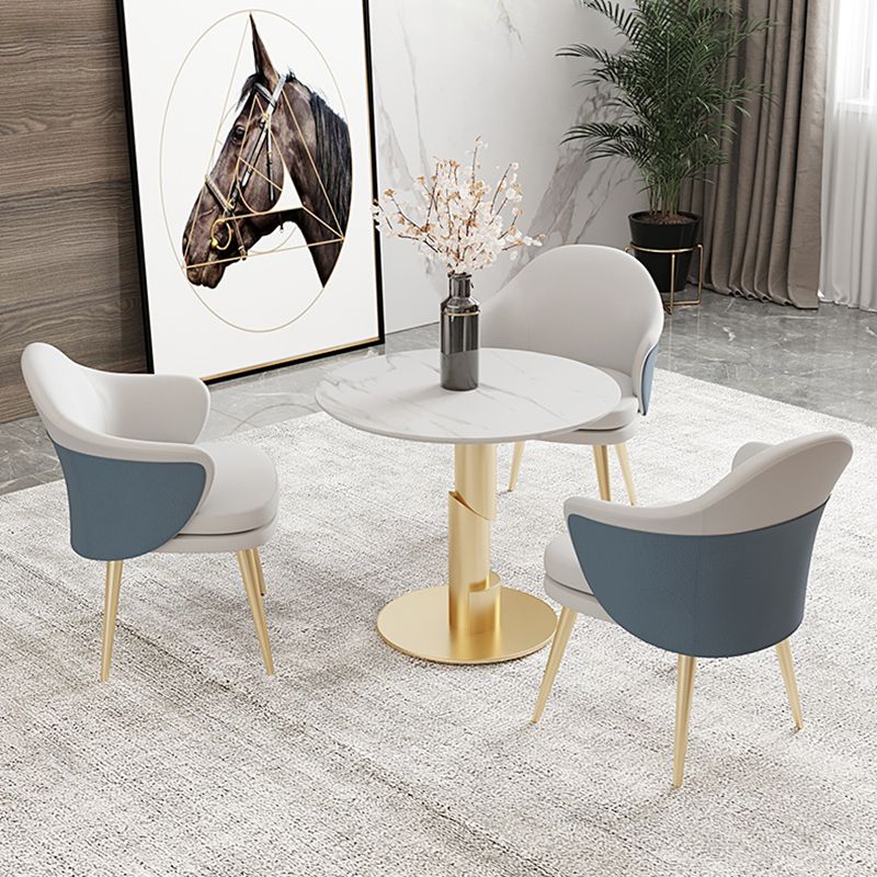 Modern Style Dining Table Sintered Stone Round Table with Metal Base