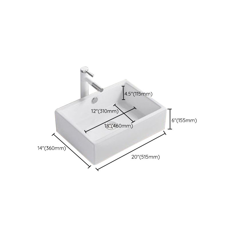Modern Wash Stand Porcelain Rectangular with Drain Assembly and Pop-Up Drain Vessel Sink