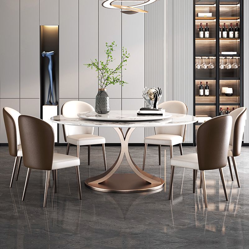Modern Round Dining Table Stone Dining Table with Stainless Steel Pedestal Base