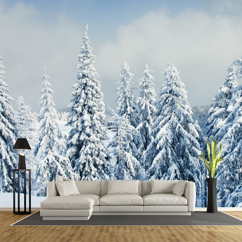 Cypress Covered with Snow Mural Modern Waterproof Bedroom Wall Art, Custom Made, White