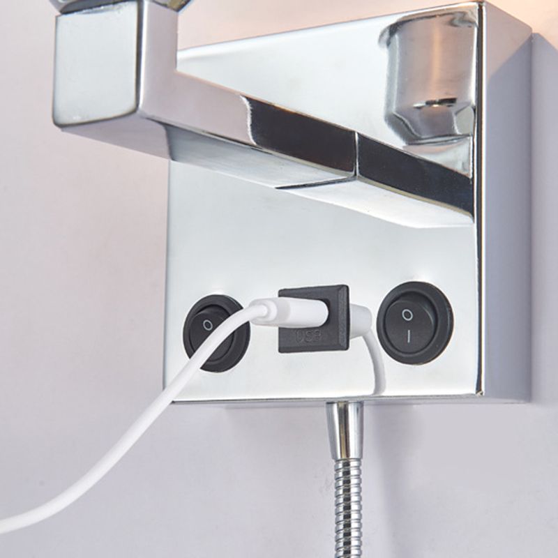 Adjustable Metal Modern Wall Sconce Rectangle Shape Wall Light with Fabric Shade for Study