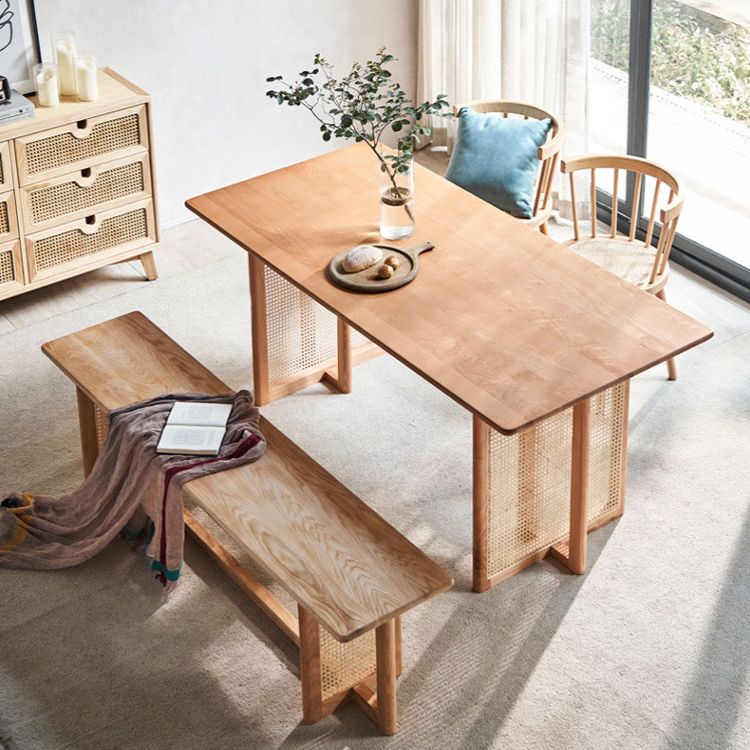 Rechthoek bruine eettafel vaste houten eettafel met dubbele voetstukbasis