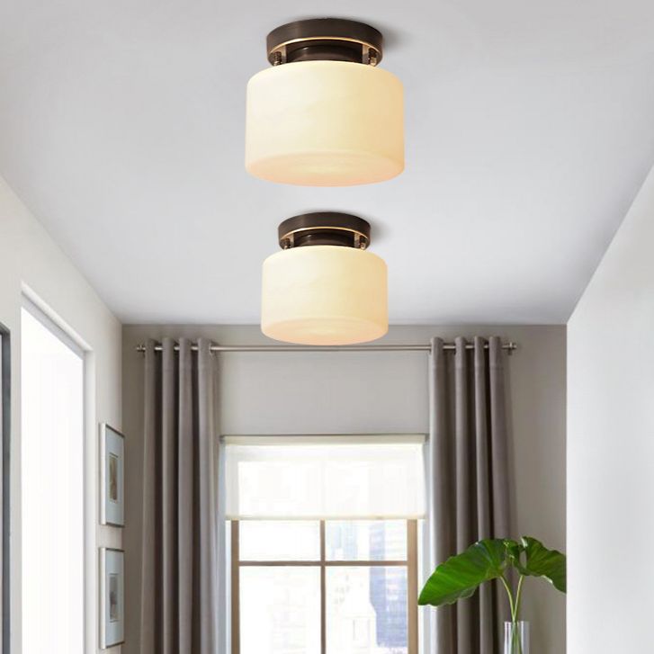 Glass Semi Flush Mount Lighting Cylinder Simple 1 Light Ceiling Fixture