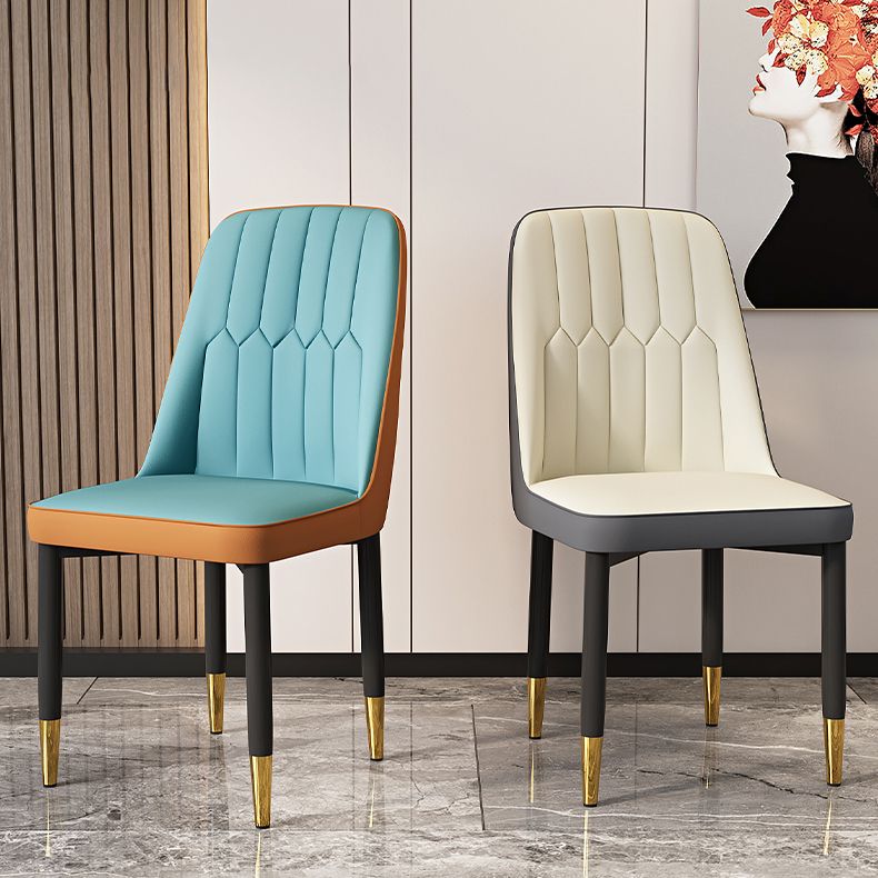 Modern Backrest Armless Cushion Chair with Metal Legs for Dining Room