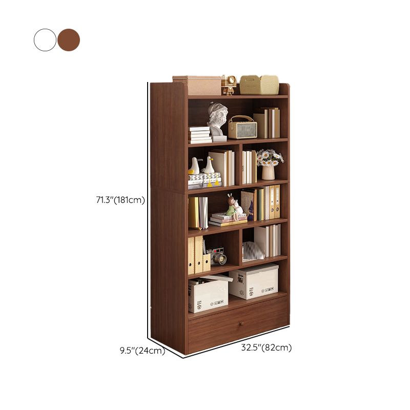 Engineered Wood Floor Bookcase Modern Vertical Closed Back Book Shelf with Drawers