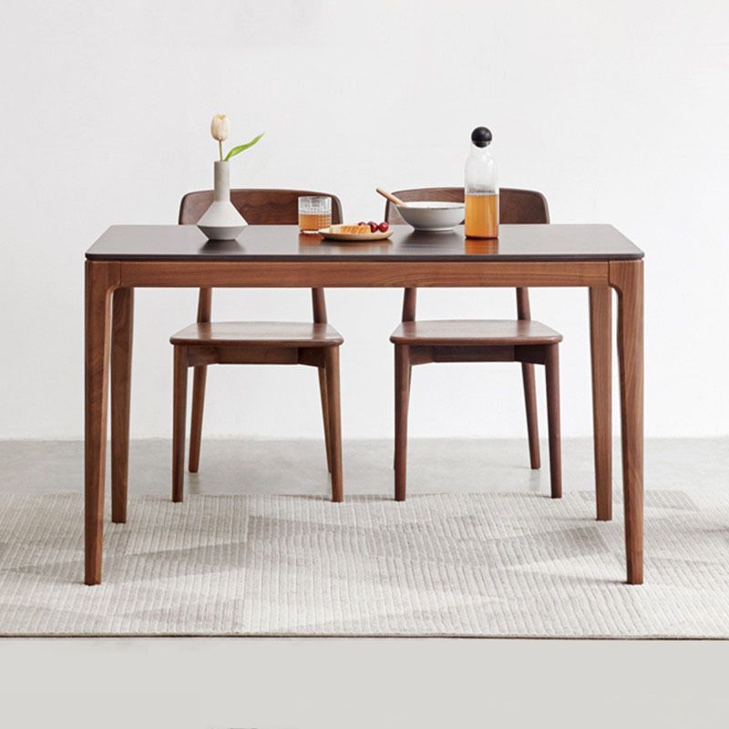 Stone Top Dining Table Traditional Luxury Rectangle Table with 4 Wood Legs