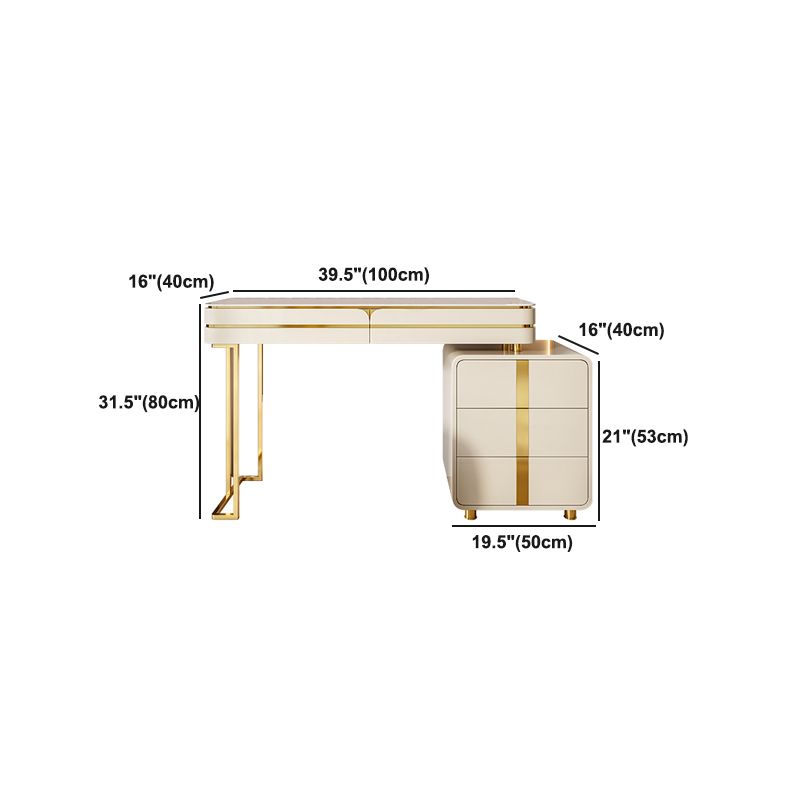 Gold Vanity Bedroom Make-up Vanity Stool Set in Glossy Finish