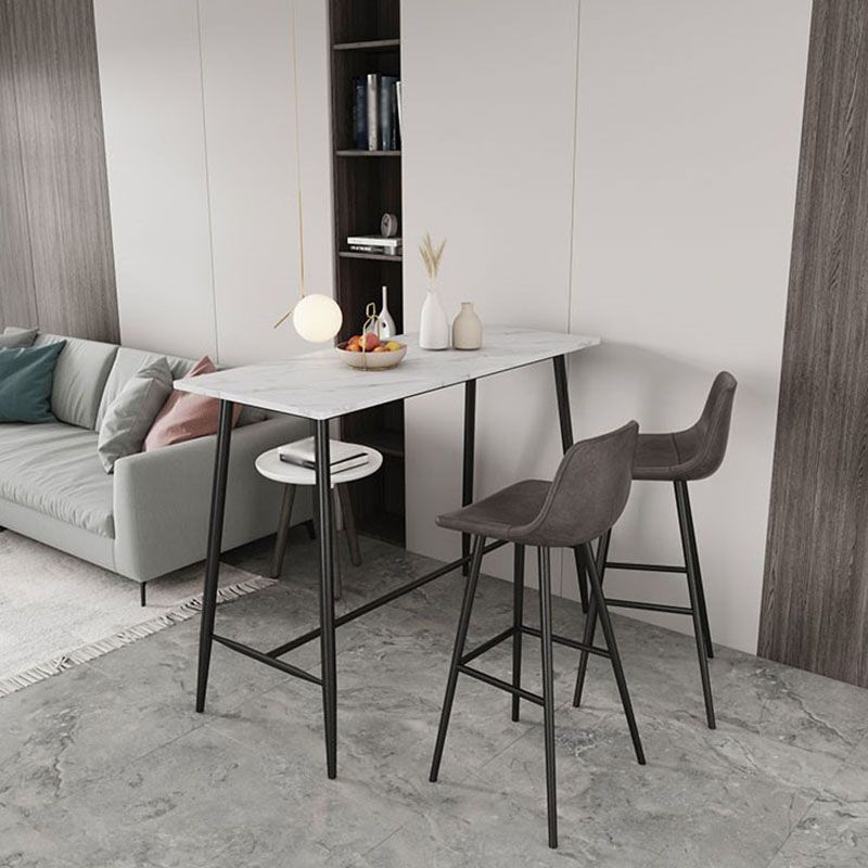 Industrial Black Metal Bar Table Faux Marble Rectangle Top Bistro Table - 47" x 23" x 41"