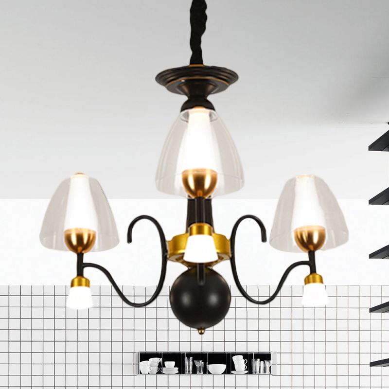 Metallic Black-Gold Suspension Pendant Scooping Armed 3/5/6 Lights Rural Style Chandelier Light Fixture