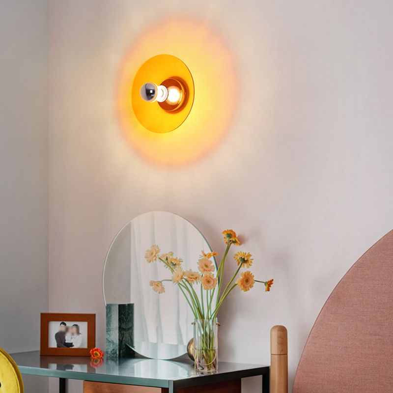 Round Wall Lighting Fixtures Modern Style Metal 1 Light Wall Lighting