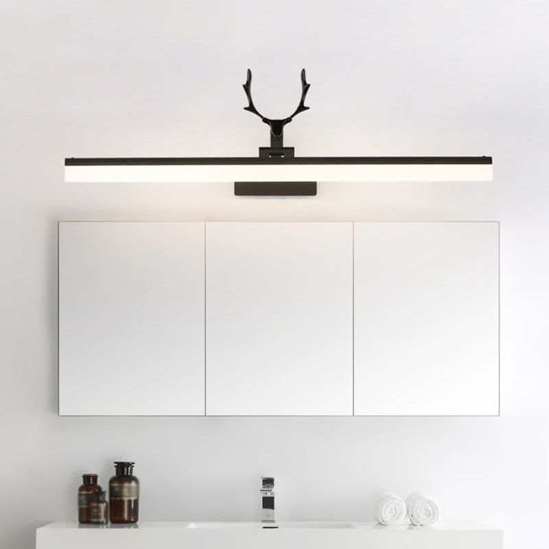 Rustic Style Rectangle LED Wall Sconce Light Metallic Vanity Lighting with Decorative Antler