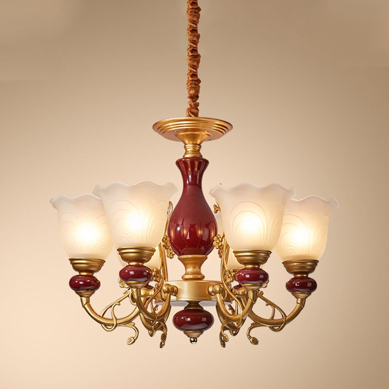 White Glass American Chandelier Gold Multi Light Hanging Light for Restaurant