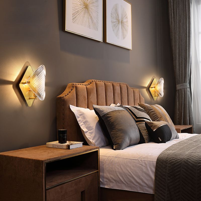 1 Bulb Rhombus Wall Light Fixture Modern Stylish Metal and Clear Crystal Sconce Lamp in Brass Finish