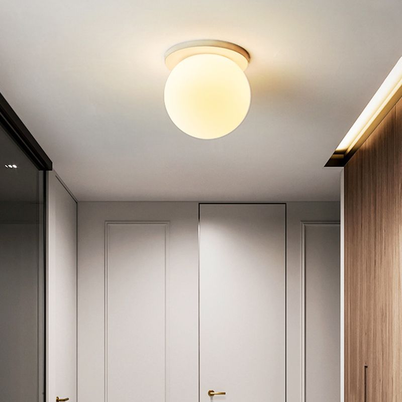 Glass Globe Flush Mount in Modern Concise Style Lacquered Iron Ceiling Light in White