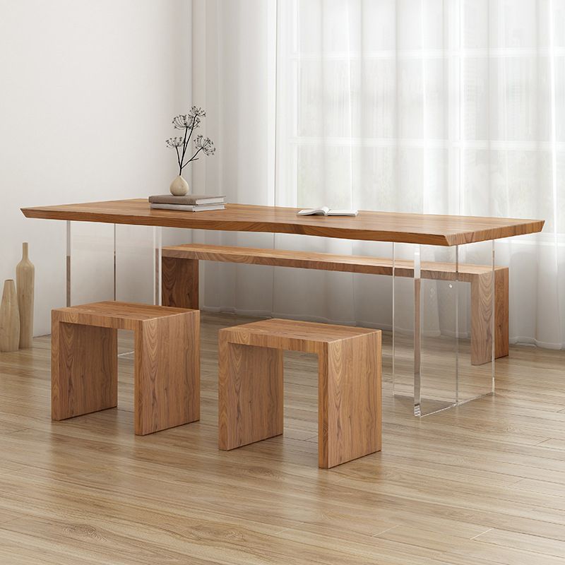 Rectangle Double Pedestal Dining Table Modern Wood Table for Dining Room