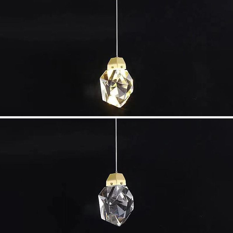 Copper Gold LED Hanging Lamp in Modern Artistic Style Crystal Geometric Pendant Light for Dining Room