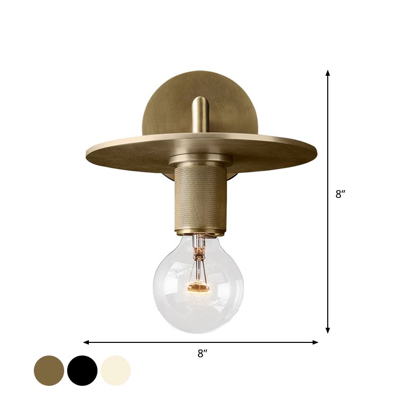 1-Bulb Wall Mount Lamp Simple Exposed Bulb Metal Sconce Ideas in Black/Brass/Chrome with Flat Top