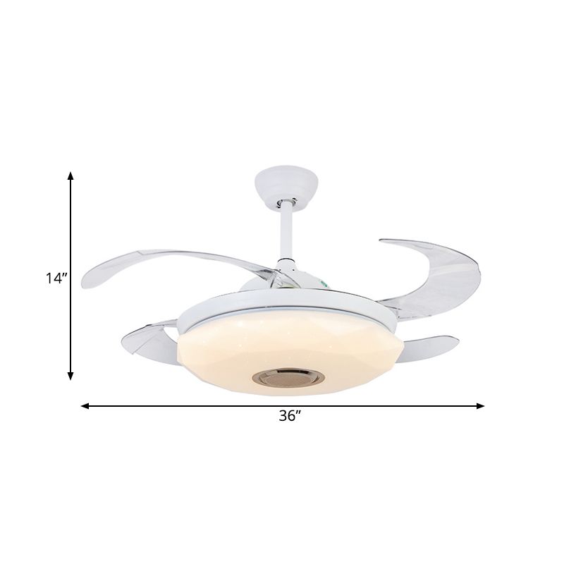 Metal White Hanging ventilador de ventilador Circular de 36 "W LED Contemporáneo Semi Flush Lighting Lighting con 4 cuchillas, control remoto/de pared/control remoto y de pared