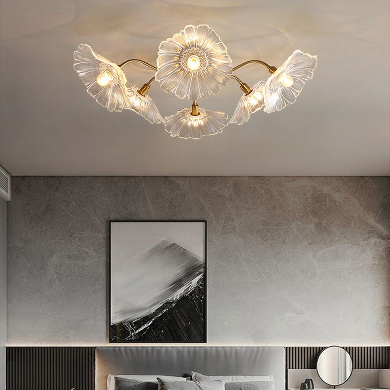 Modern Style Flower Shaped Glass Lamps Flush Mount Light Fixtures for Restaurant Living Room