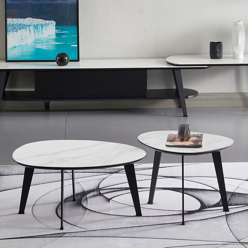 Contemporary White/Grey Free Shape Coffee Table with Metal Base