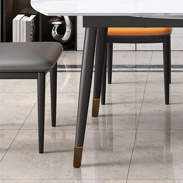 Mesa de comedor tradicional redonda de piedra sinterizada con 4 patas negras