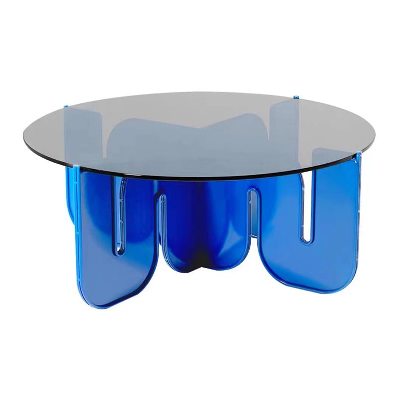 Contemporary Round Coffee Table with Glass Top and Acrylic Cross Base