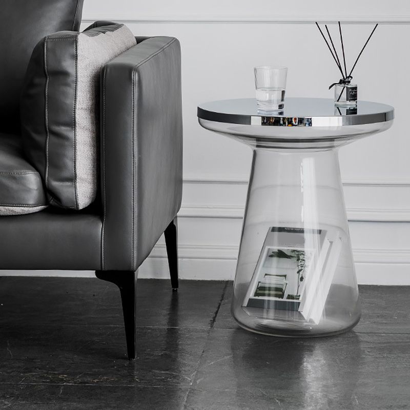 Pedestal Glass End Table Metal Top Round Side Table - 18.11" W x 18.11" D x 20.87" H