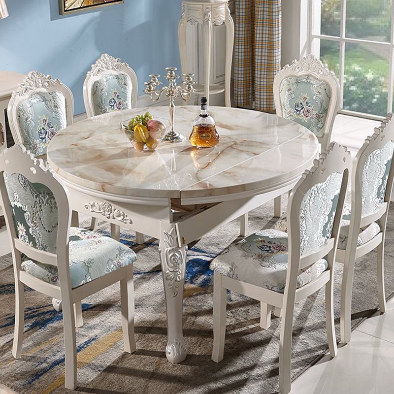 Glam Round Marble Top Dining Table with Solid Wood Legs for Home