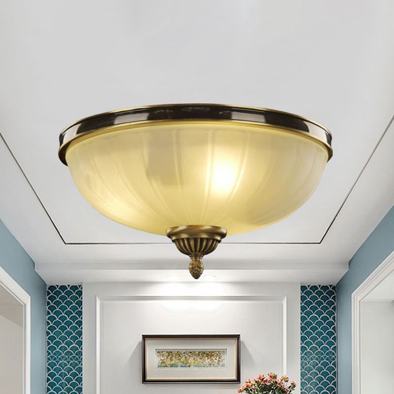 2 Lights Prismatic Glass Flushmount Traditionalism Black and Gold Dome Foyer Ceiling Light