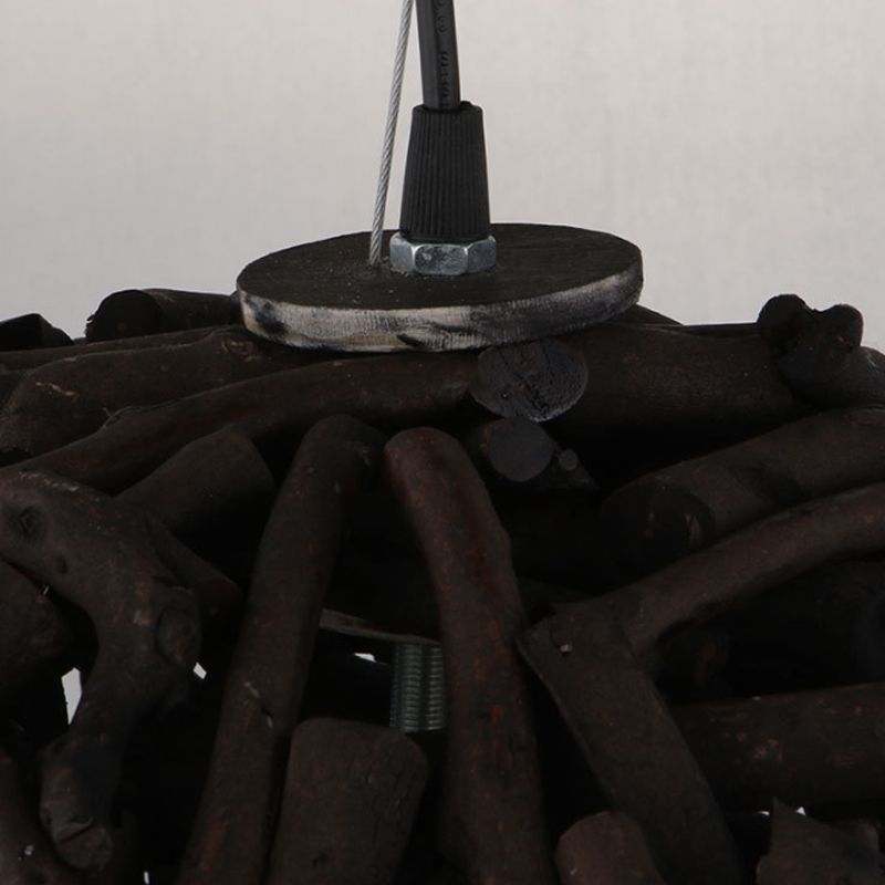 Rustikaler Lauf/Kegel/Globus Anhänger Deckenleichter Holz 1 Glühbirnen Esszimmer Hängende Lampe in Schwarz