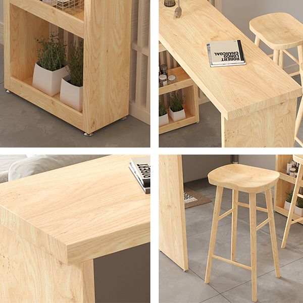 Glam Rectangle Bar Table Set 1/3 Pcs Natural Solid Wood Bar Table and Stools