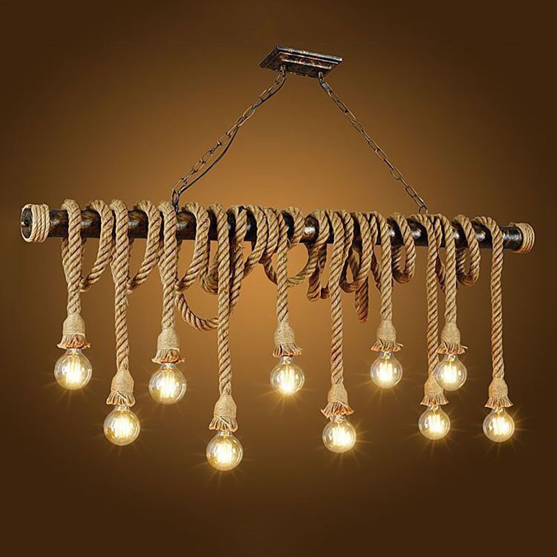 Stile industriale Linear Isola Luce corda il lampadario dell'illuminazione in beige