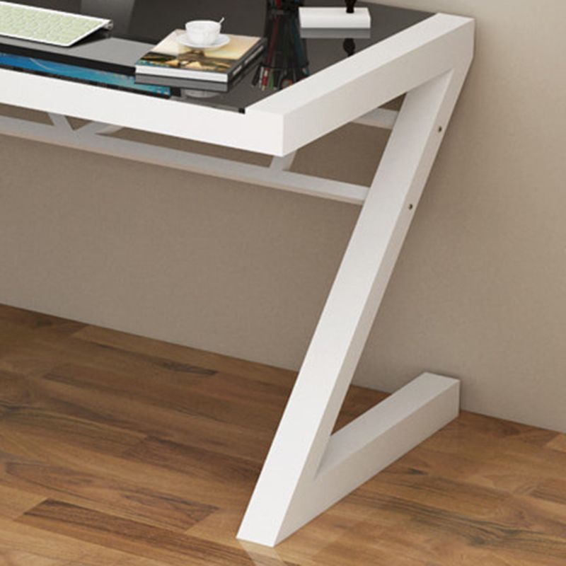Contemporary Office Desk Glass Top Antique Finish Computer Desk