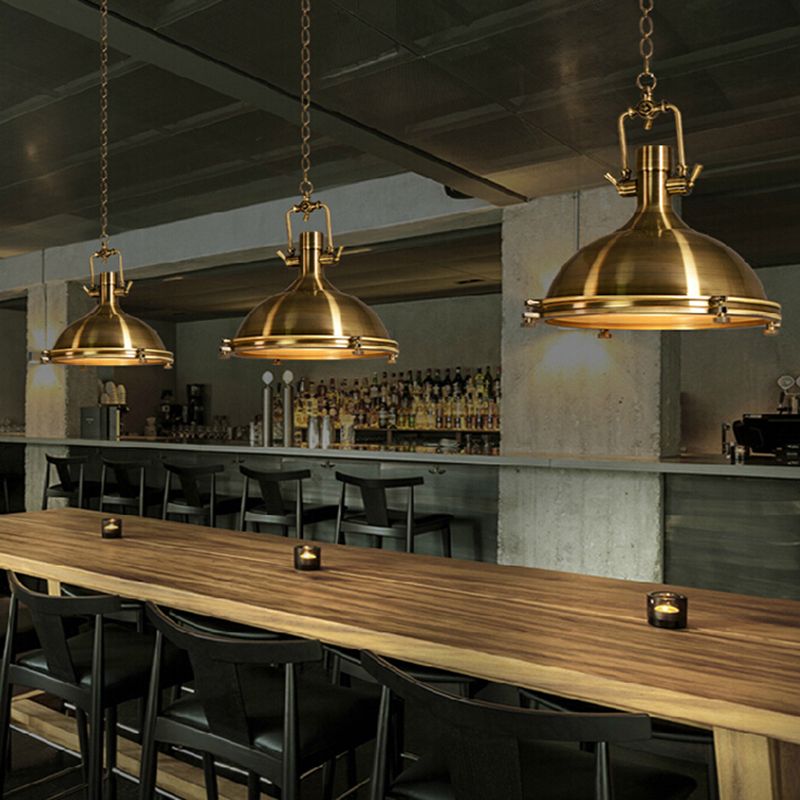 Antique Brass/Brass/Copper Finish 1 Light Pendant Lighting Industrial Metal Domed Ceiling Fixture with Frosted Diffuser