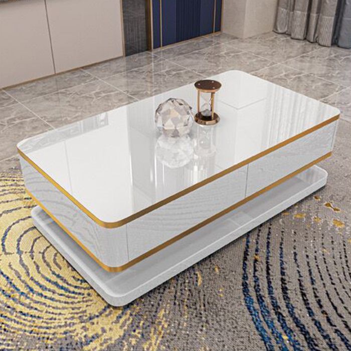 18"H Glam Single White Rectangular Coffee Table with Storage