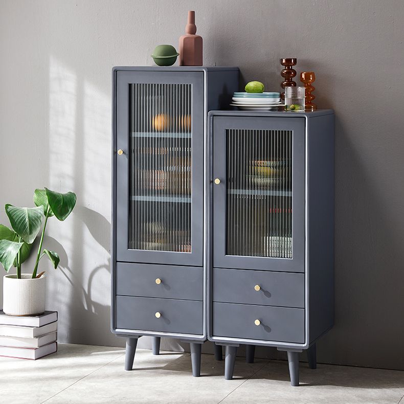 Glass Paned Accent Cabinet Modern Style 1-Door Chest with Drawers