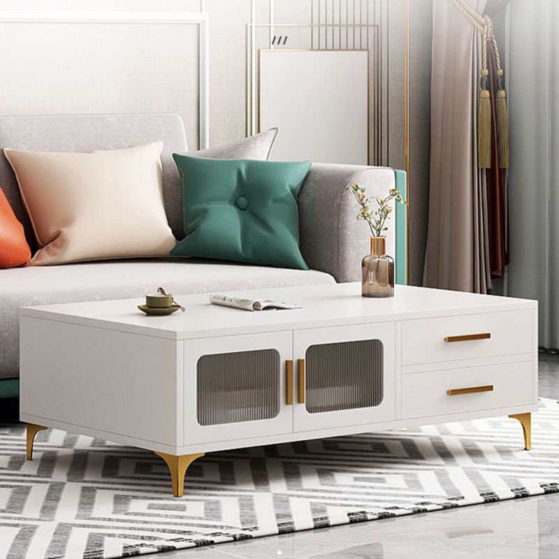 4 Legs Rectangle Cocktail Table Wood Single Coffee Table with Storage Drawers