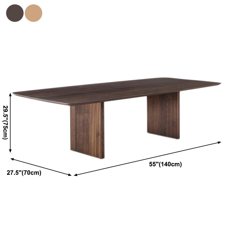 Rectangle Double Pedestal Modern Dining Table Wood Color Fixed Table with Solid Wood