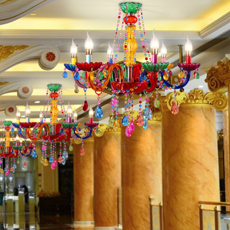 Nordic Multi Head Macron Chandelier Glass Pendant Lighting Fixtures for Bedroom
