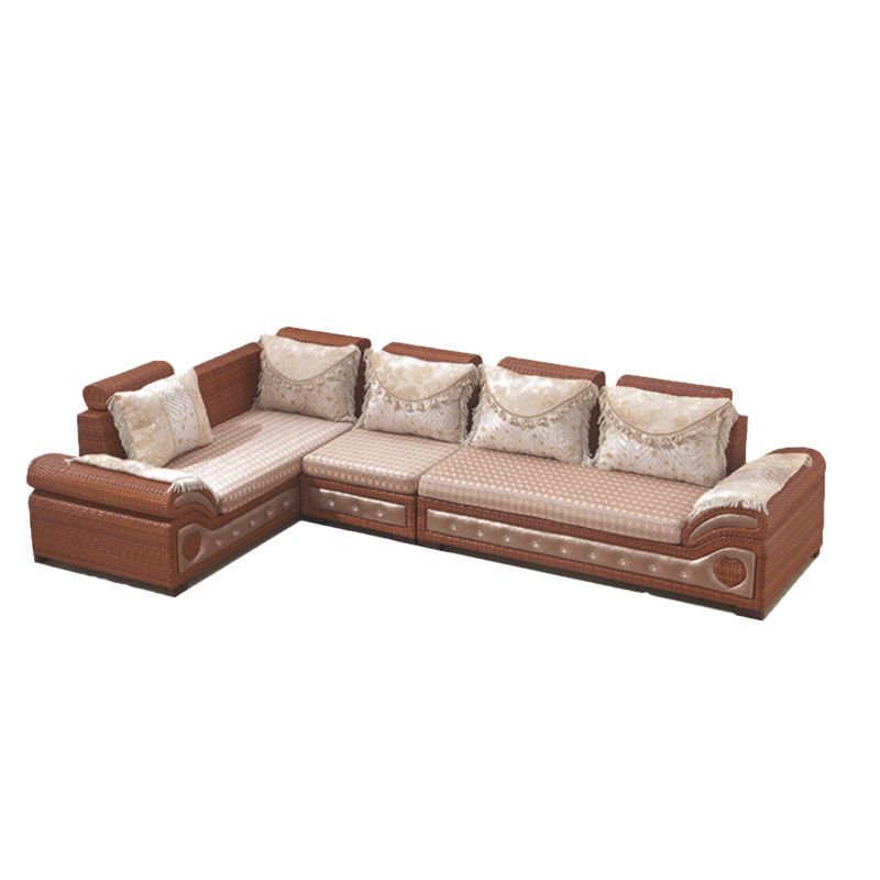 Tropical Style Rattan Accent Sofa and Chaise Slipcovered Sofa with Pillows